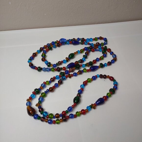Very Long 57 Inch Colorful Glass Bead Lariat Necklace - Picture 2 of 12